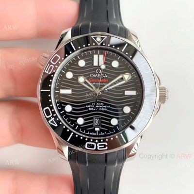 OM Factory Omega Seamaster Diver 300m Copy Watch Black Dial Black Rubber Band